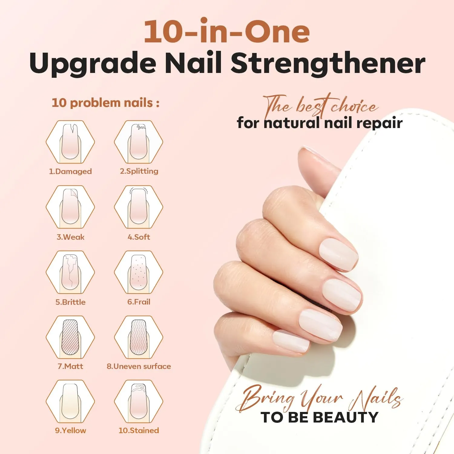 Nail Strengthener, Milky White Nail Natural Concealer Foundation Polish Air Dry Nail Growth Polish for Damaged Nails Imperfection Masking Gifts for Women 15Ml
