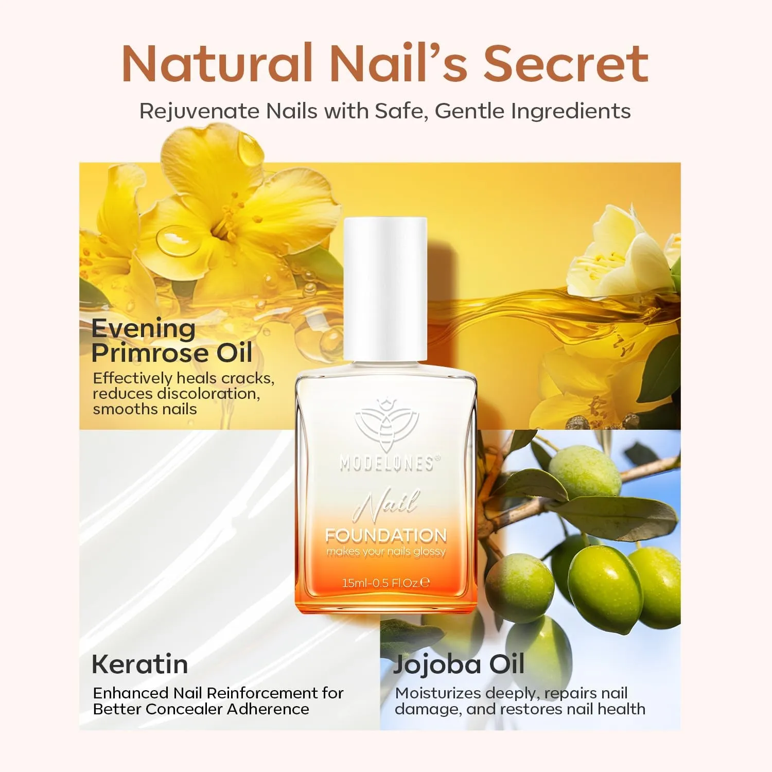 Nail Strengthener, Milky White Nail Natural Concealer Foundation Polish Air Dry Nail Growth Polish for Damaged Nails Imperfection Masking Gifts for Women 15Ml