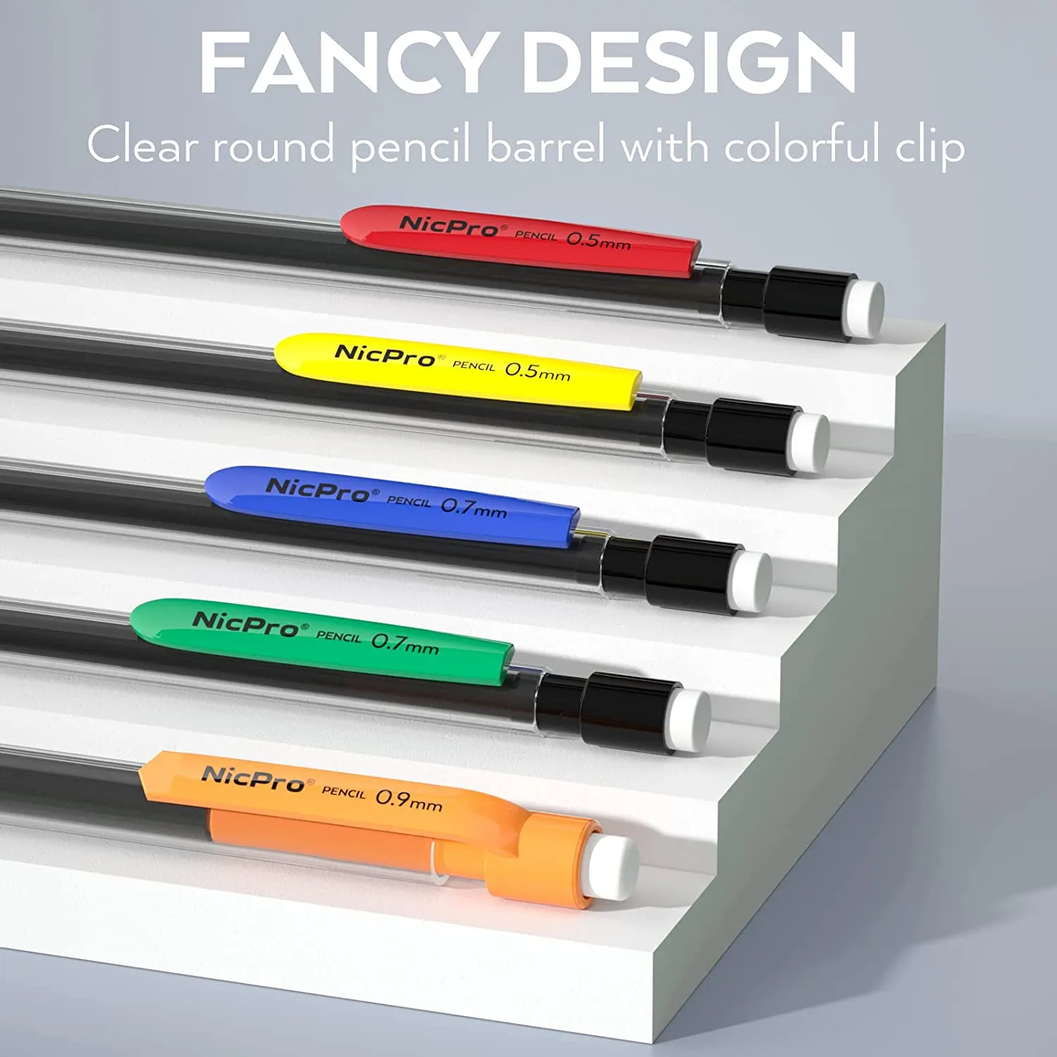 Nicpro 60 PCS Art Mechanical Pencils Set, Color Pencil Clips Drafting Pencil 0.5 mm & 0.7 mm & 0.9 mm with 6 Tube HB Lead Refills, 30 Eraser Refills for Kid Student Writing, Drawing, Sketching, School