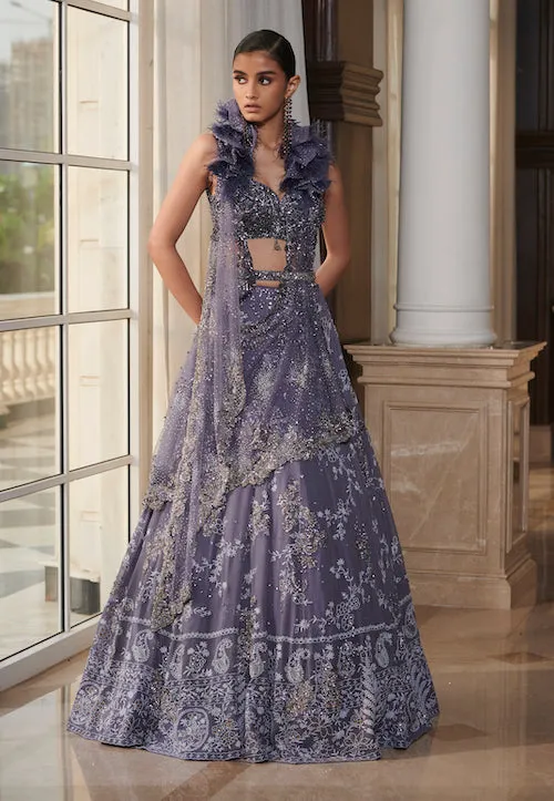 Nylah Blue Chikankari Chiffon Lehenga Set