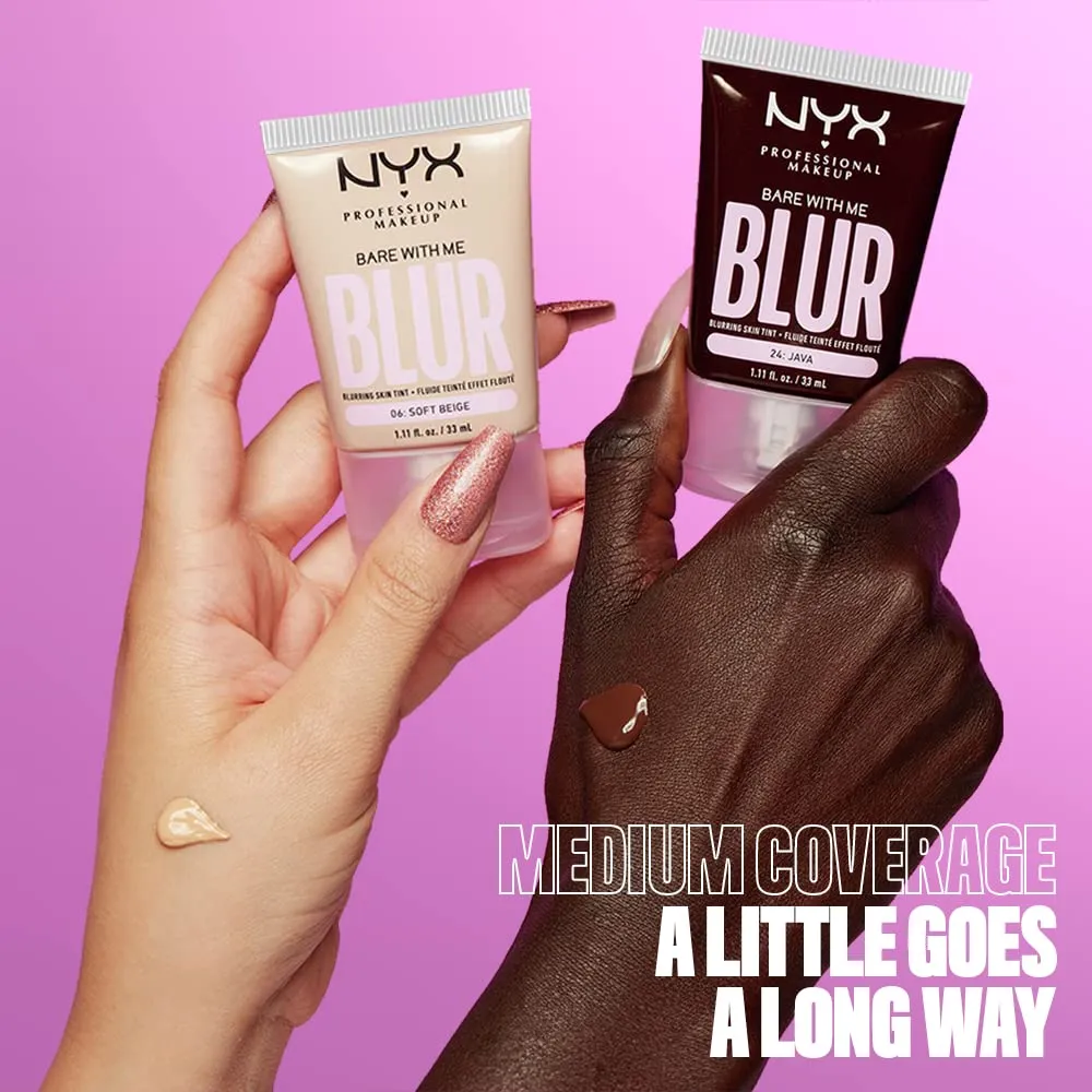 NYX PROFESSIONAL MAKEUP Bare With Me Blur Skin Tint Foundation Make Up with Matcha, Glycerin & Niacinamide - Medium