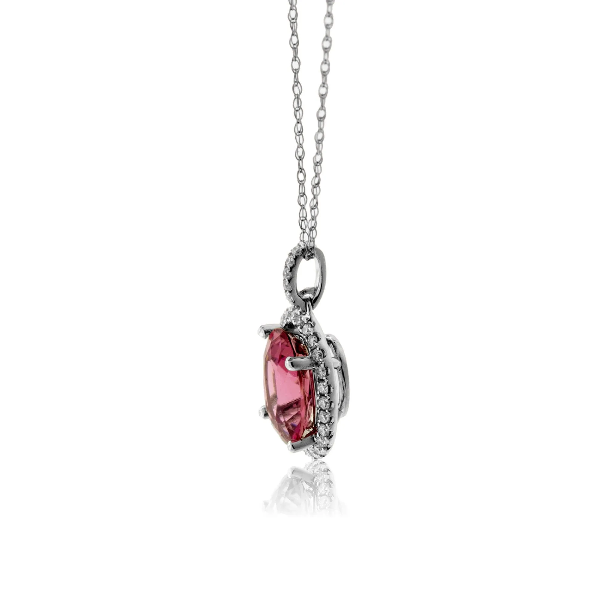 Oval Shaped Pink Tourmaline and Diamond Pendant