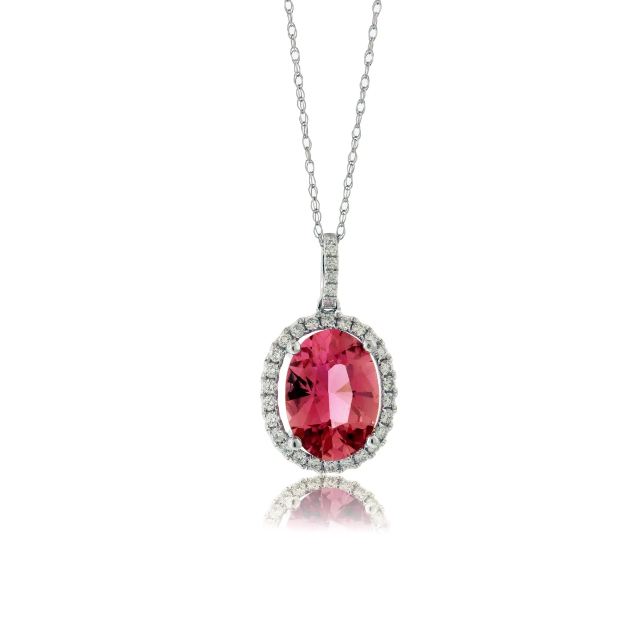 Oval Shaped Pink Tourmaline and Diamond Pendant