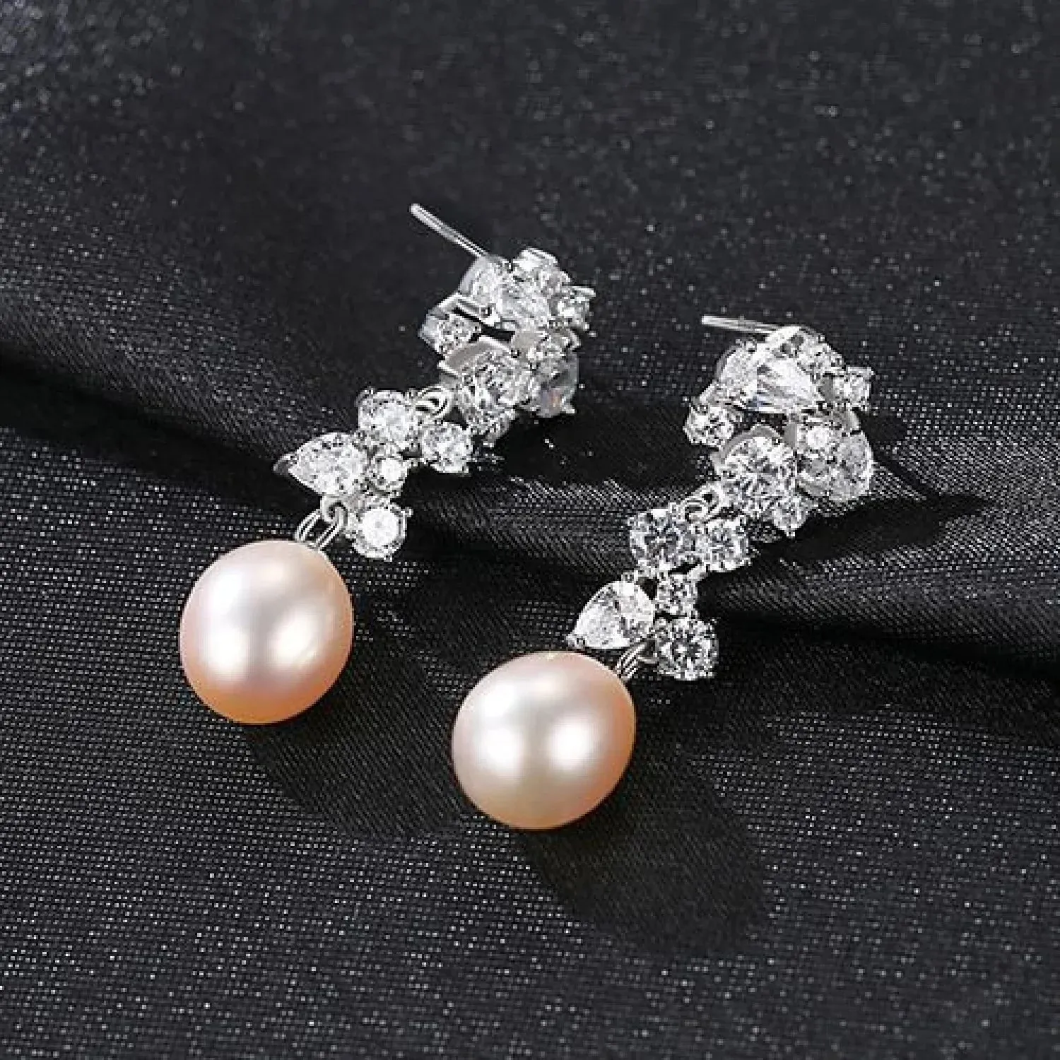 Oval Sterling Silver Long Pearl Drop Earrings For Brides and Bridesmaids Bea