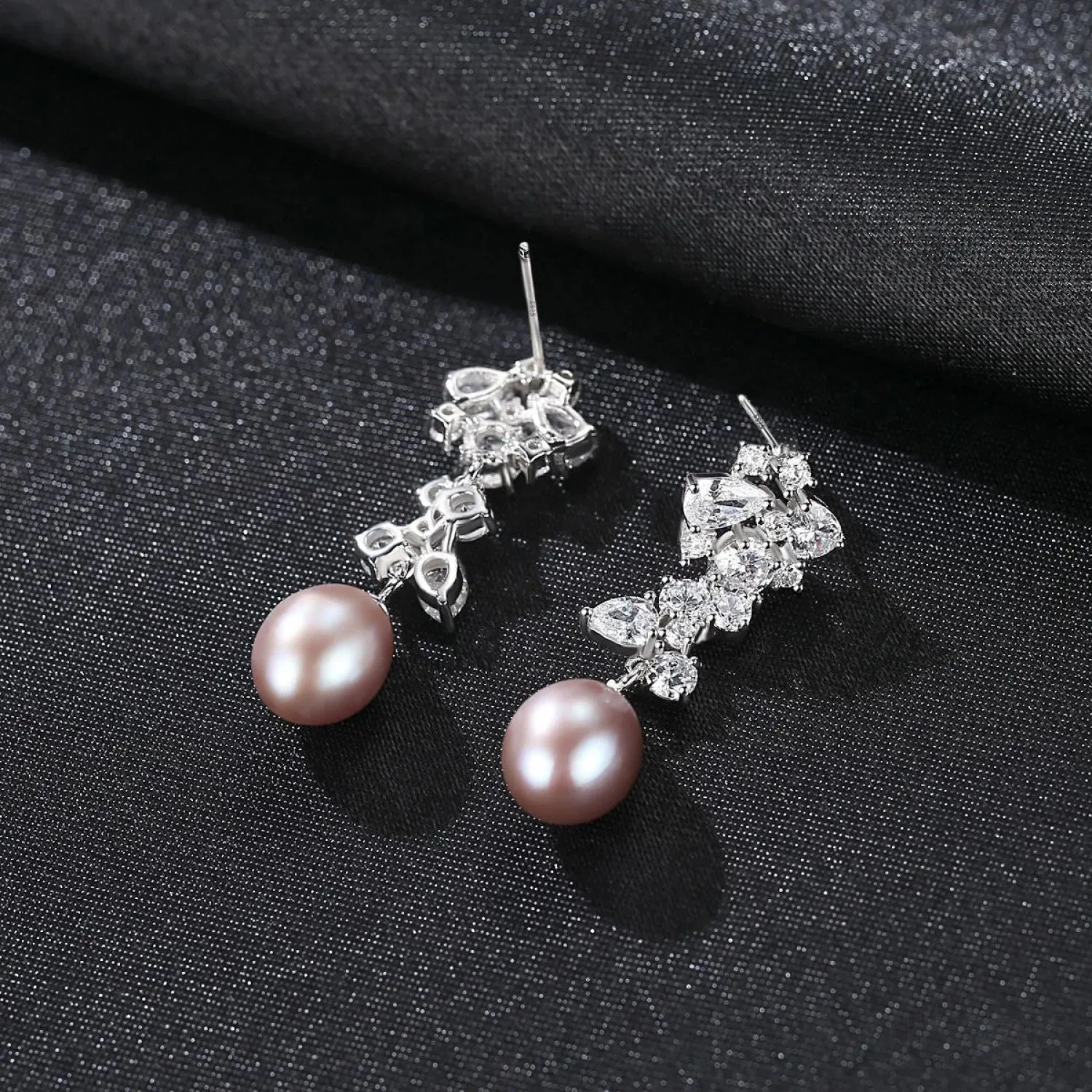 Oval Sterling Silver Long Pearl Drop Earrings For Brides and Bridesmaids Bea