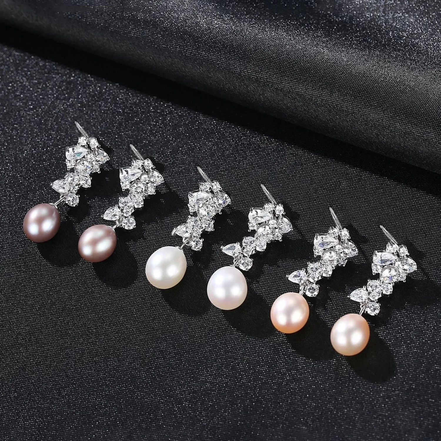 Oval Sterling Silver Long Pearl Drop Earrings For Brides and Bridesmaids Bea