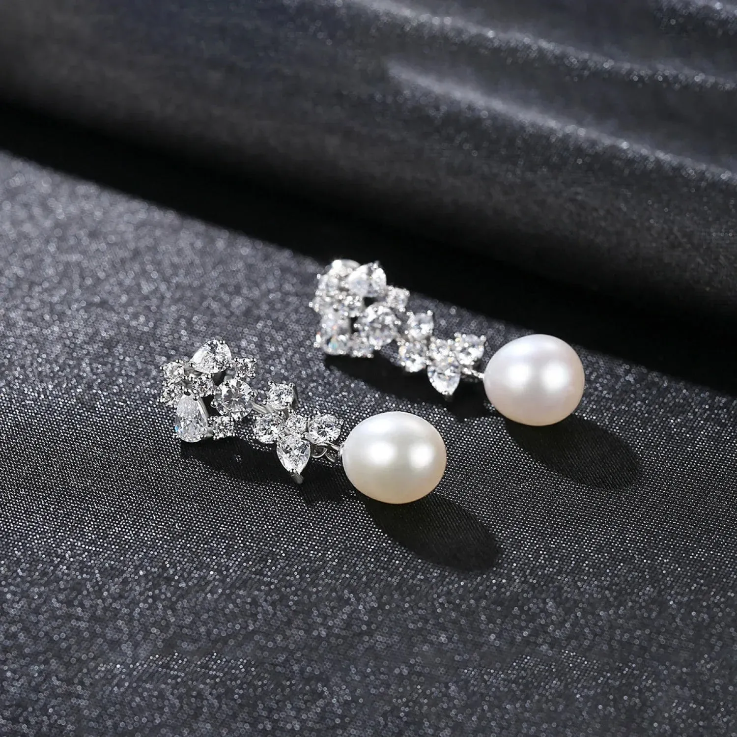 Oval Sterling Silver Long Pearl Drop Earrings For Brides and Bridesmaids Bea