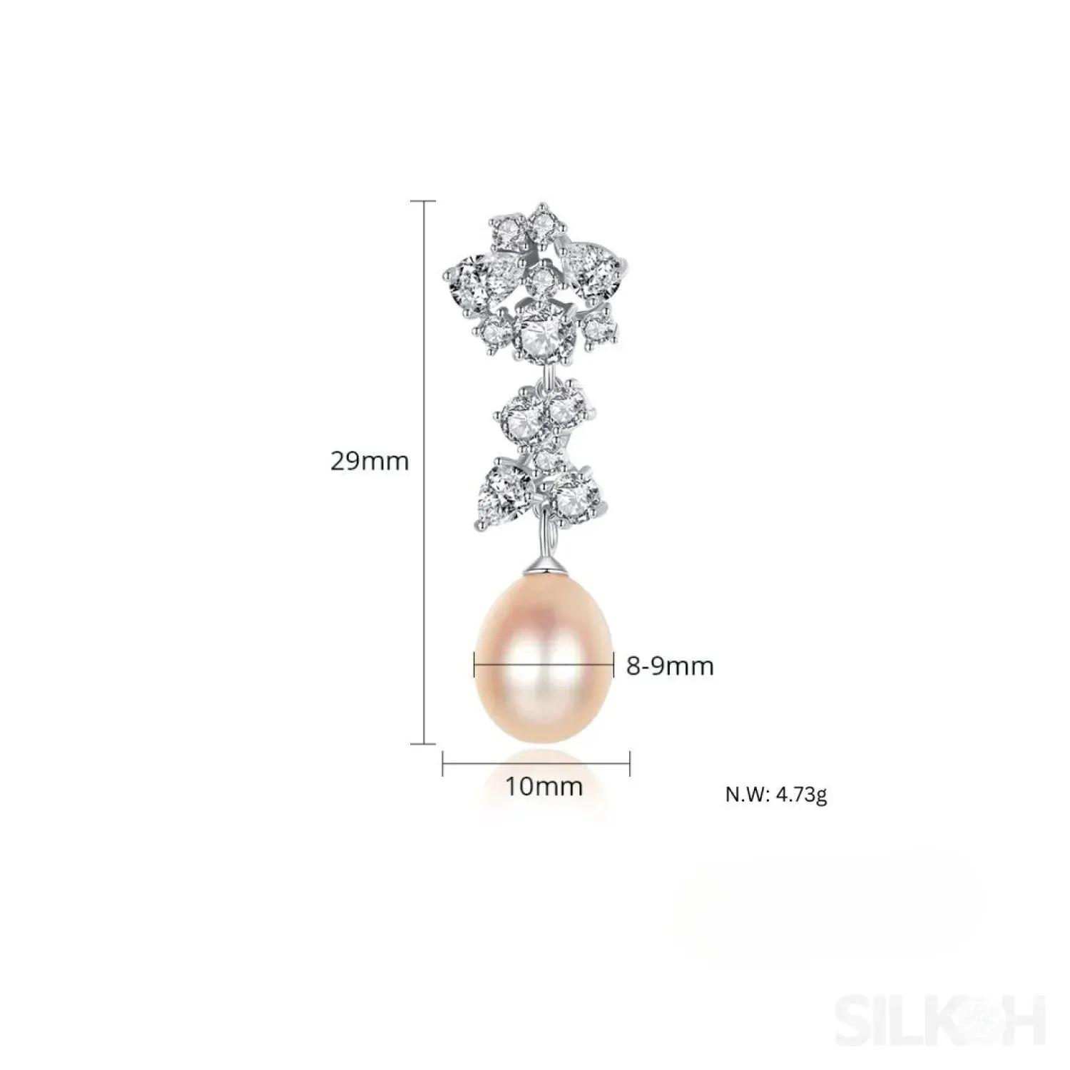 Oval Sterling Silver Long Pearl Drop Earrings For Brides and Bridesmaids Bea
