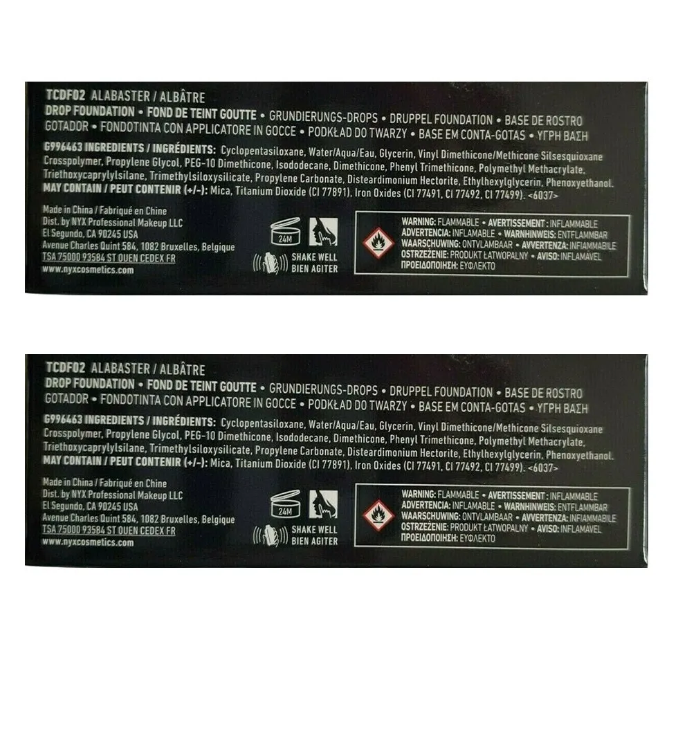 Pack of 2 NYX Total Control Drop Foundation, Alabaster # TCDF02
