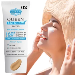 Pack of 2 QUEEN AM GLOW | TINTED Sunscreen SPF 60 PA   Primer-Anti Aging, Face Moisturizer- Vitamin B3, B5, E-fragrance free by QUEEN NATURAL NEW YORK