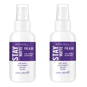 Pack of 2 Rimmel Stay Matte Fix & Go 2 in 1 Primer & Setting Spray, Transparent 001