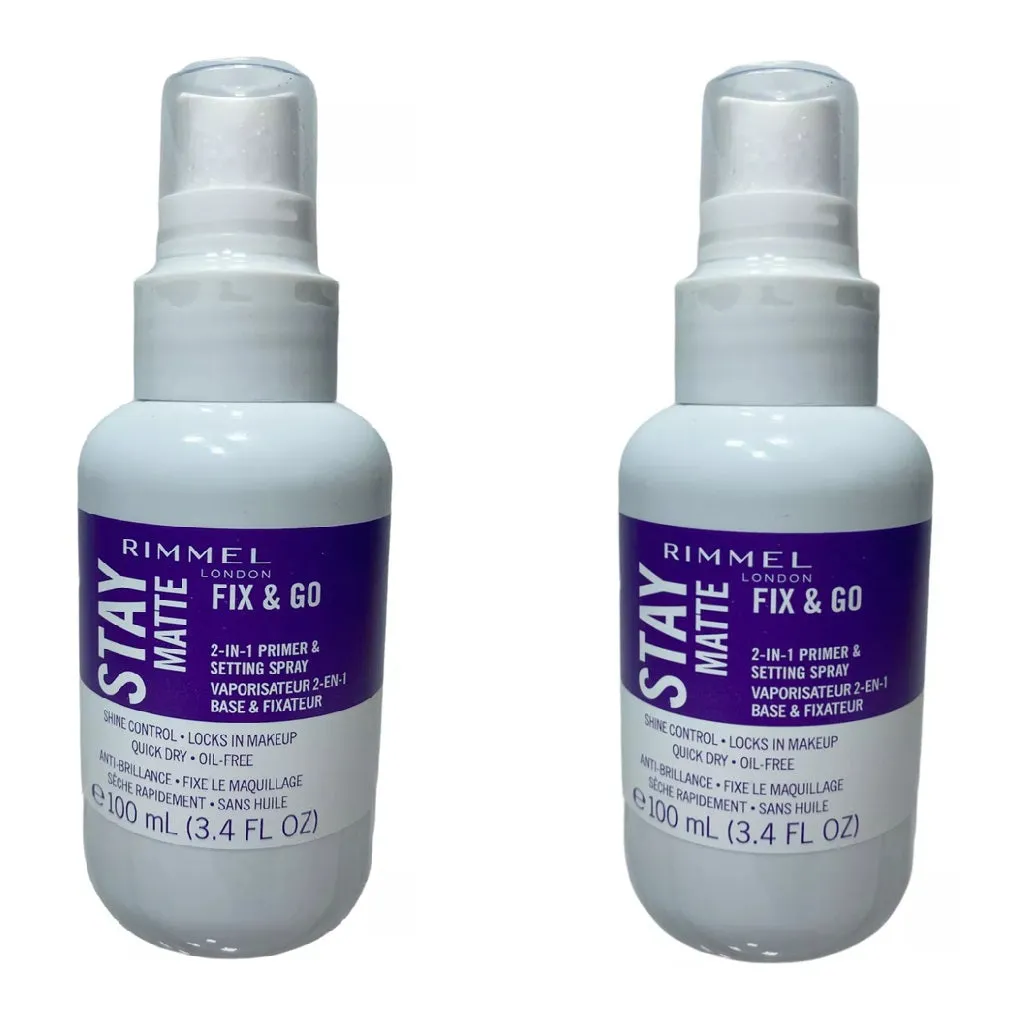 Pack of 2 Rimmel Stay Matte Fix & Go 2 in 1 Primer & Setting Spray, Transparent 001