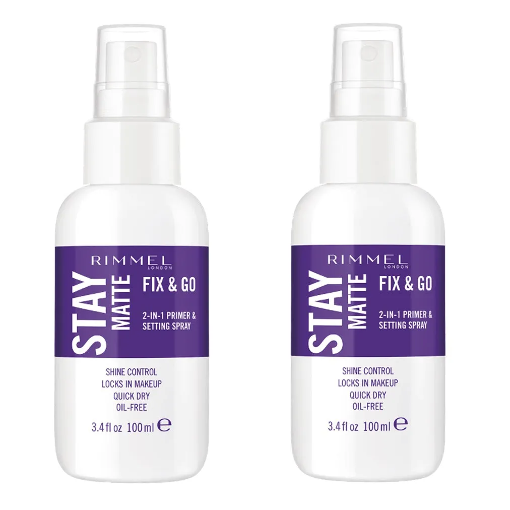 Pack of 2 Rimmel Stay Matte Fix & Go 2 in 1 Primer & Setting Spray, Transparent 001