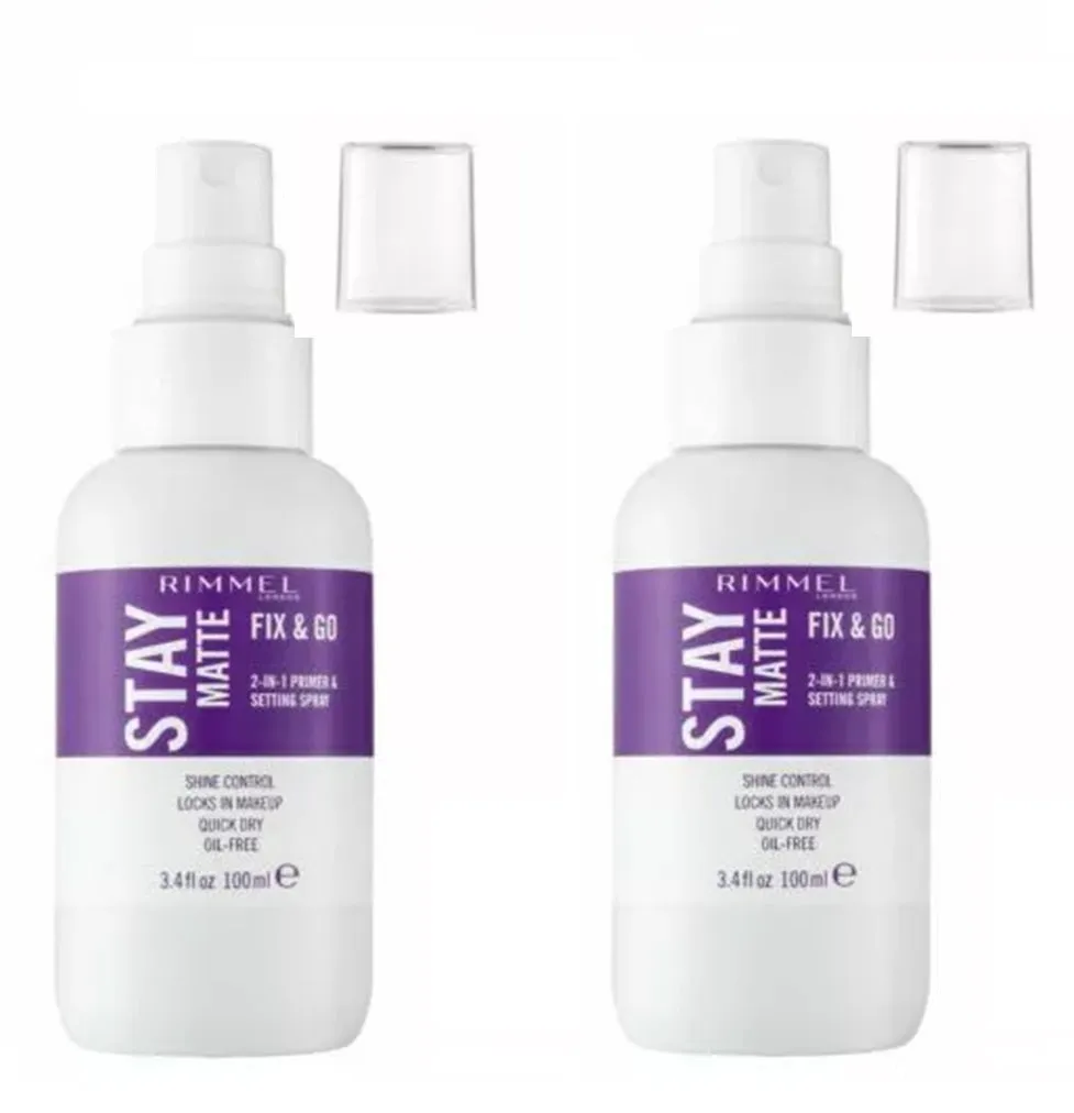 Pack of 2 Rimmel Stay Matte Fix & Go 2 in 1 Primer & Setting Spray, Transparent 001