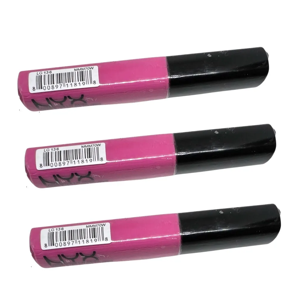Pack of 3 NYX Mega Shine Lip Gloss, LG136 Dolly Pink