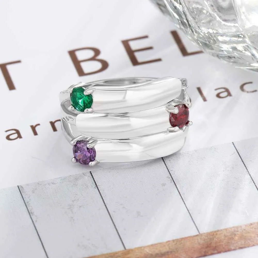 Personalized Gift for Mommy Engrave 3 Names 3 Childrens Birthstone Promise Rings 925 Sterling Silver Jewelry