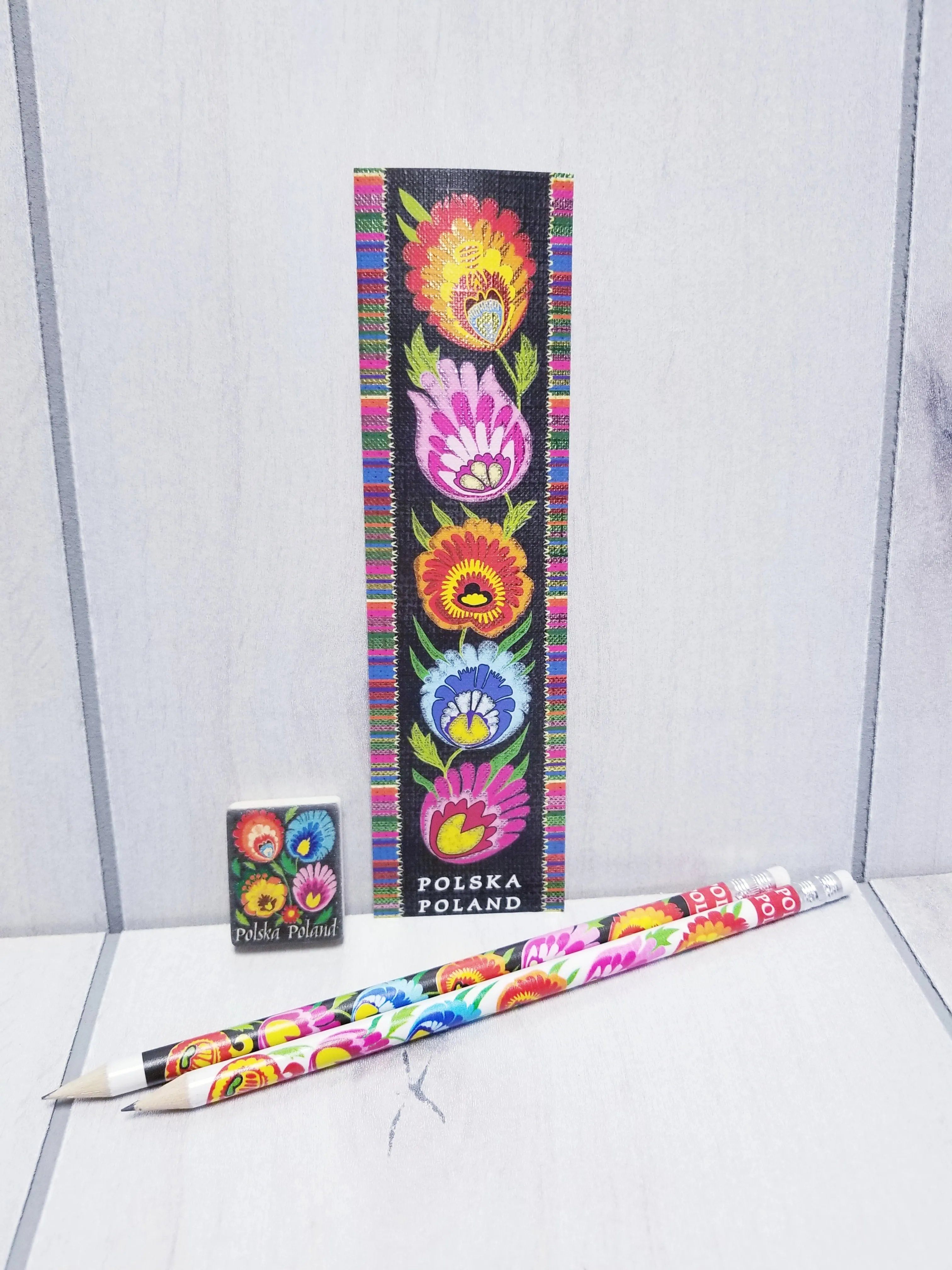 Polish Folk Art Bookmark, Eraser & 2 Pencils Set