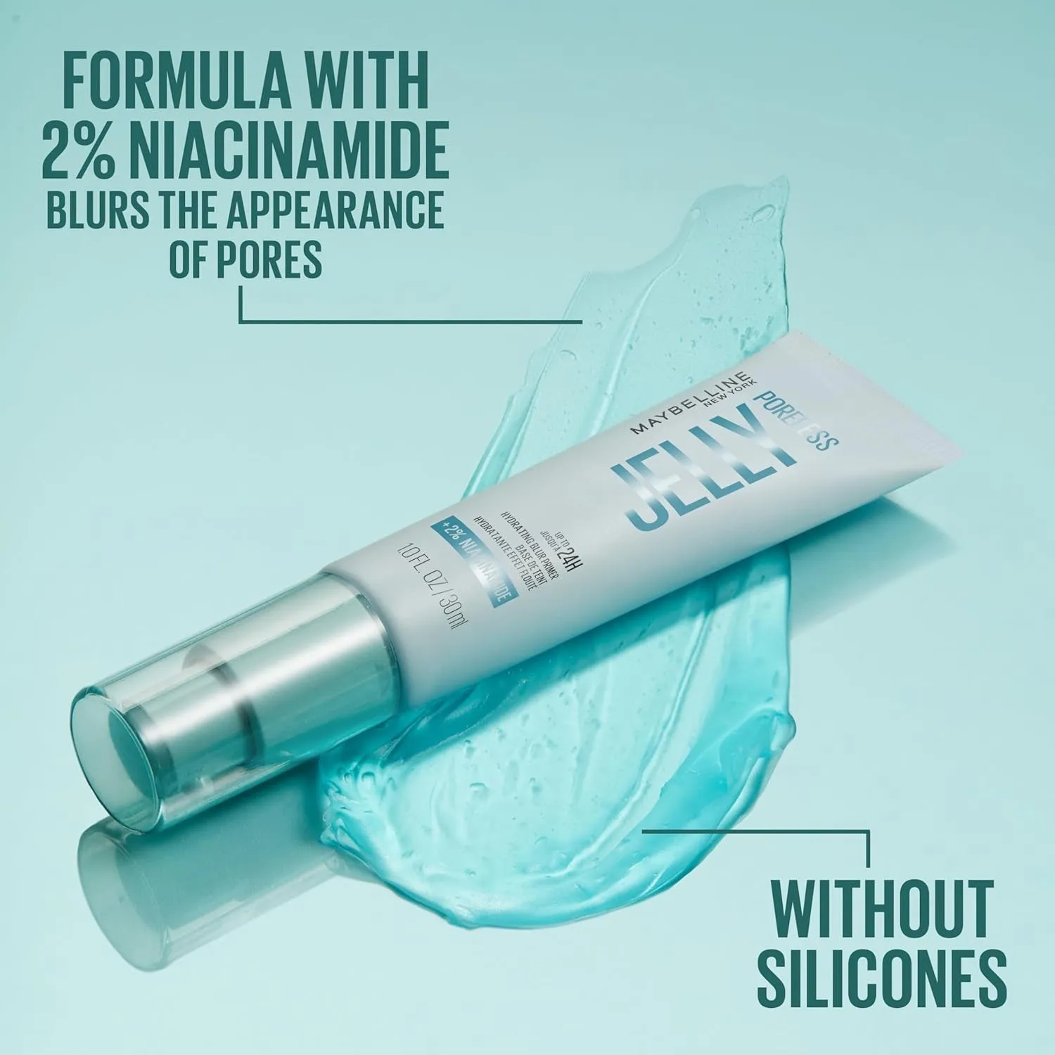 Poreless Jelly Primer, Hydrating, Blurring Makeup Primer with 2% Niacinamide for up to 24HR Make up Wear, Clear, 1 Count