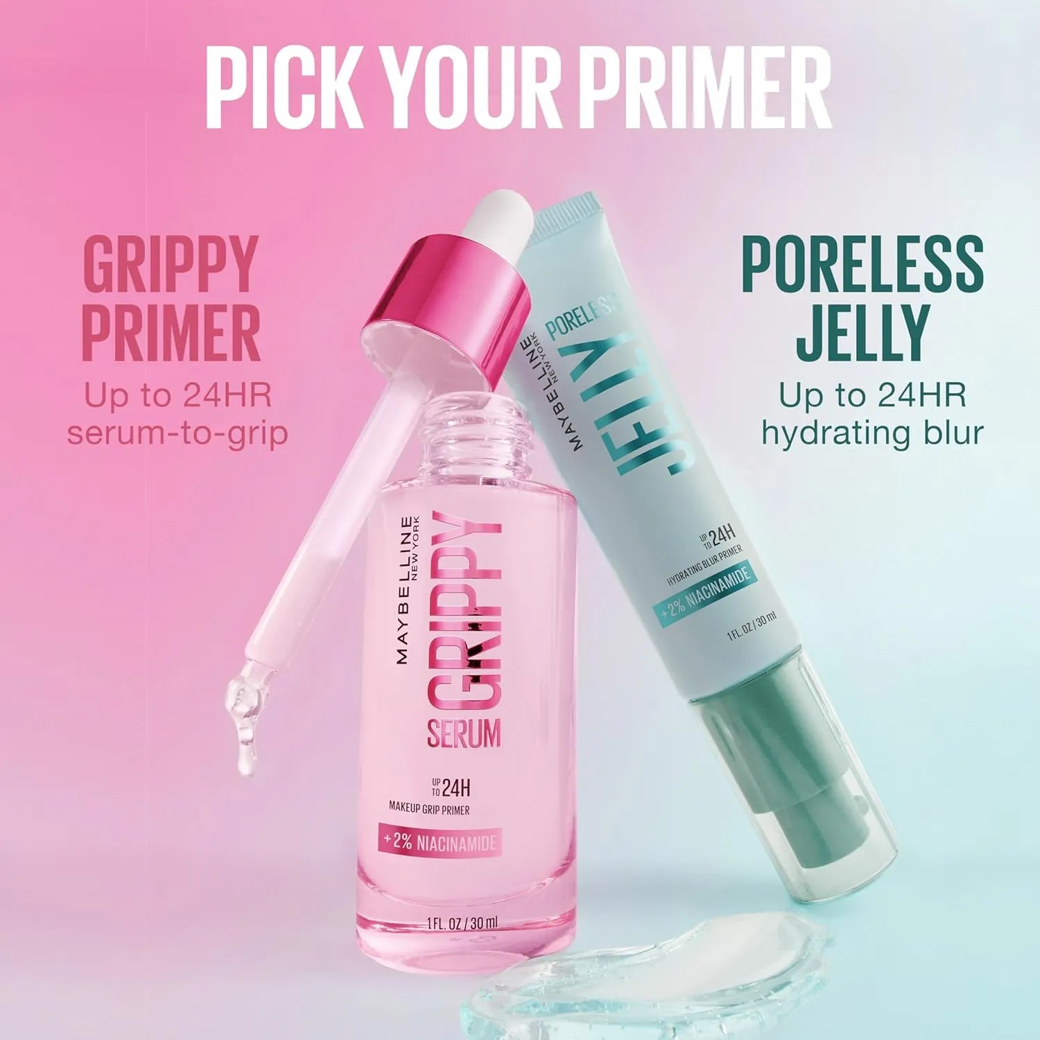 Poreless Jelly Primer, Hydrating, Blurring Makeup Primer with 2% Niacinamide for up to 24HR Make up Wear, Clear, 1 Count
