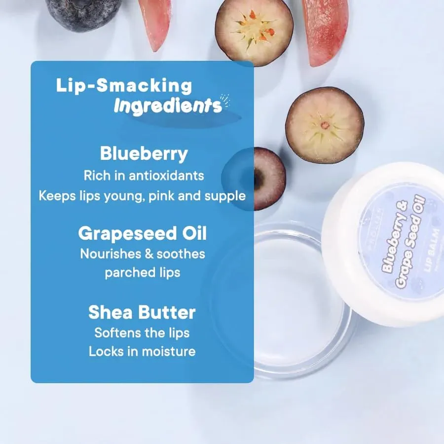 Prolixr Blueberry & Grapeseed Oil Lip Balm - Lip Care For Dry And Chapped Lips - Long Lasting Hydration - Fades Lip Pigmentation - All Skin Types - Cruelty Free - Pack Of 2