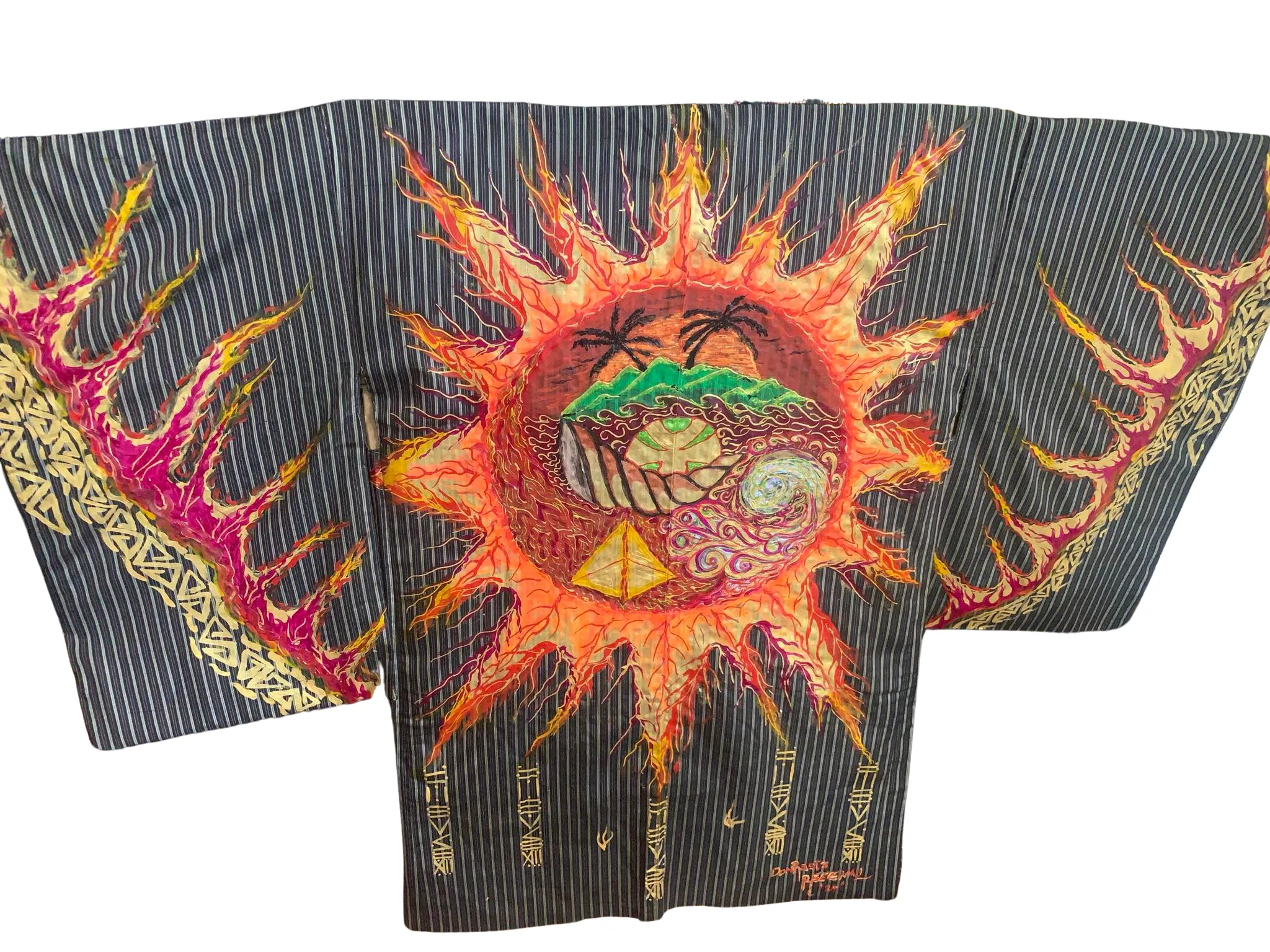 "Primordial Fire" Reimagined Vintage Kimono - Kimono Zulu Artist Collaboration with DonRasta Rseenal