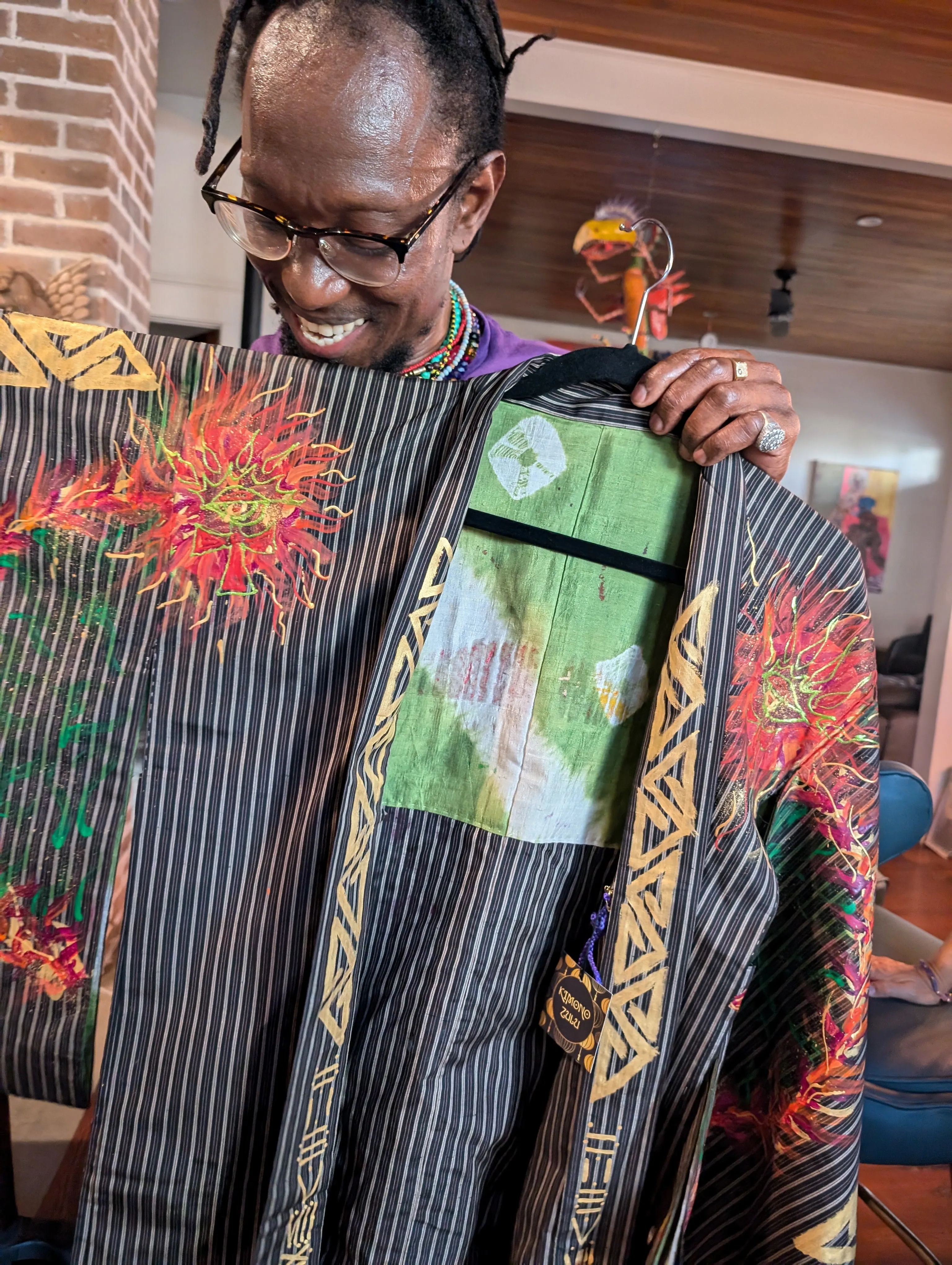 "Primordial Fire" Reimagined Vintage Kimono - Kimono Zulu Artist Collaboration with DonRasta Rseenal