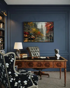 Rainy New York City Street Framed Canvas Wall Art