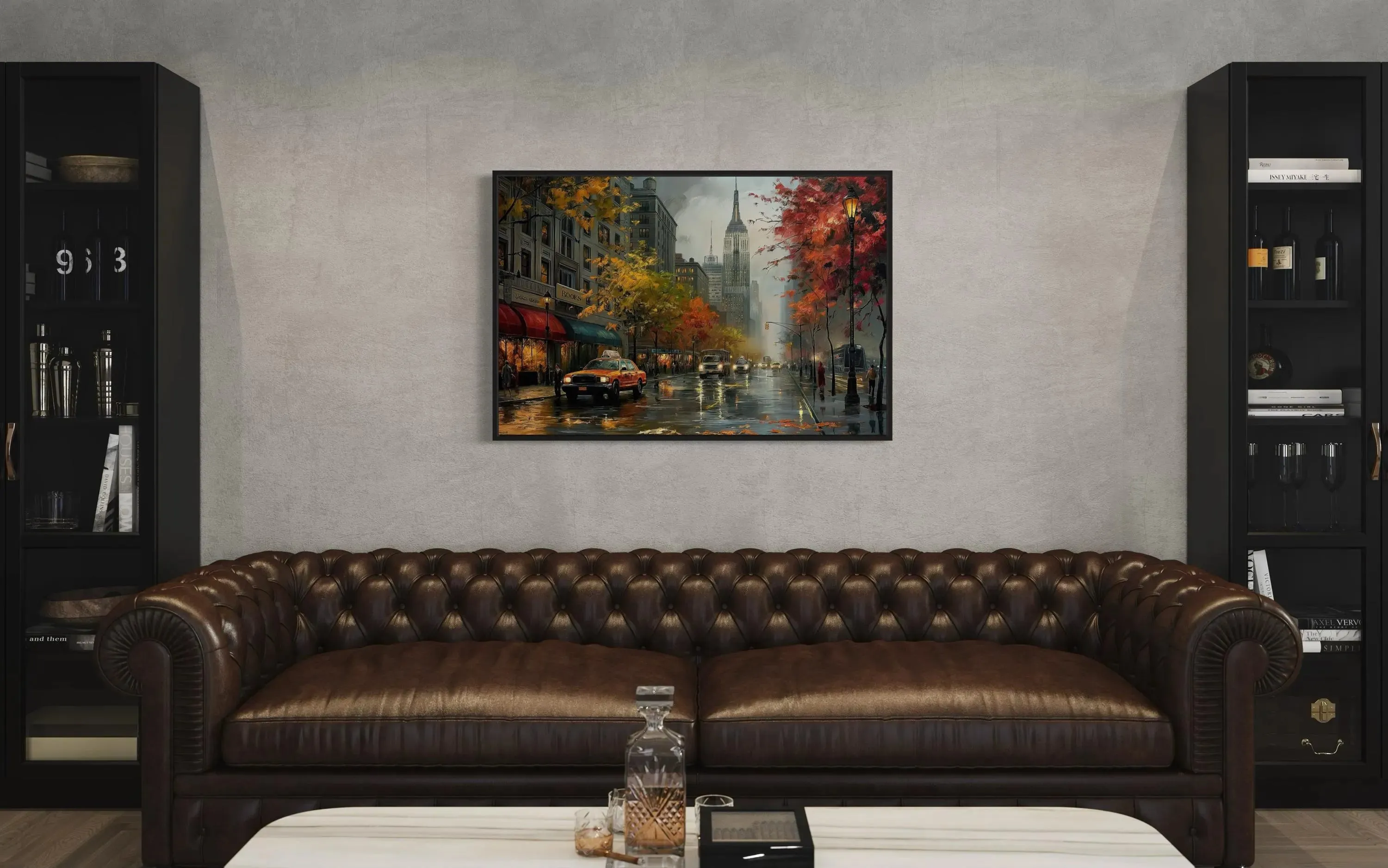 Rainy New York City Street Framed Canvas Wall Art