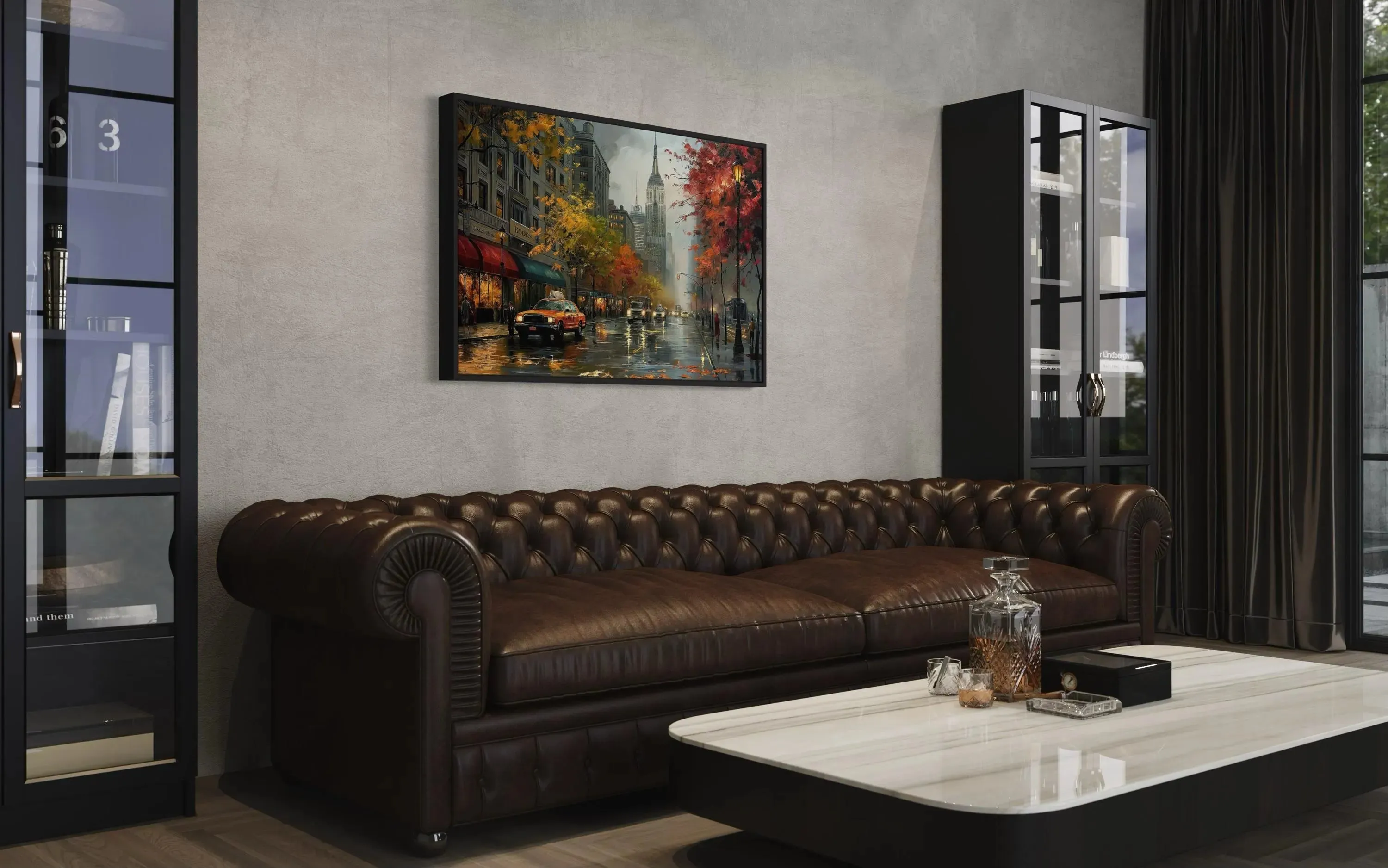 Rainy New York City Street Framed Canvas Wall Art