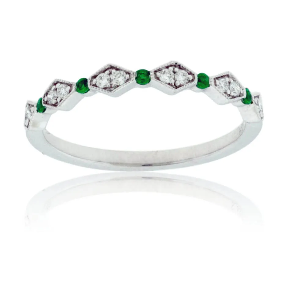 Round Diamond and Round Emerald Stacking Band