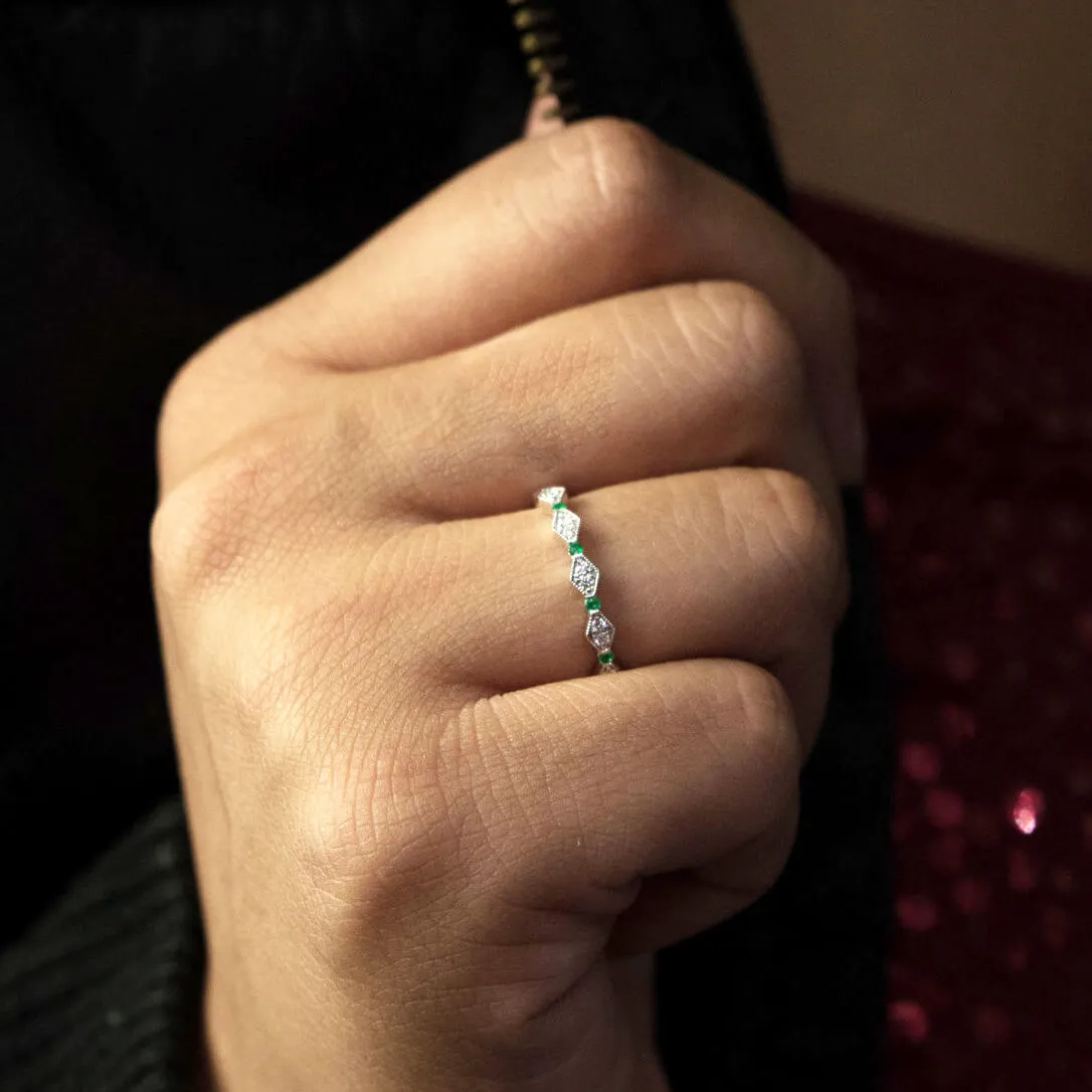 Round Diamond and Round Emerald Stacking Band