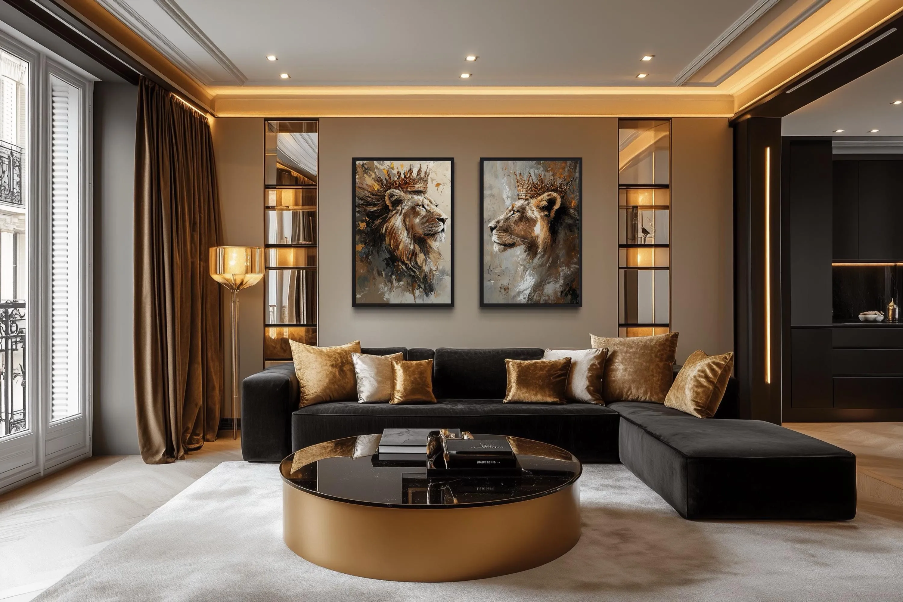 Set Of 2 Lion King And Lioness Queen Framed Canvas Wall Art