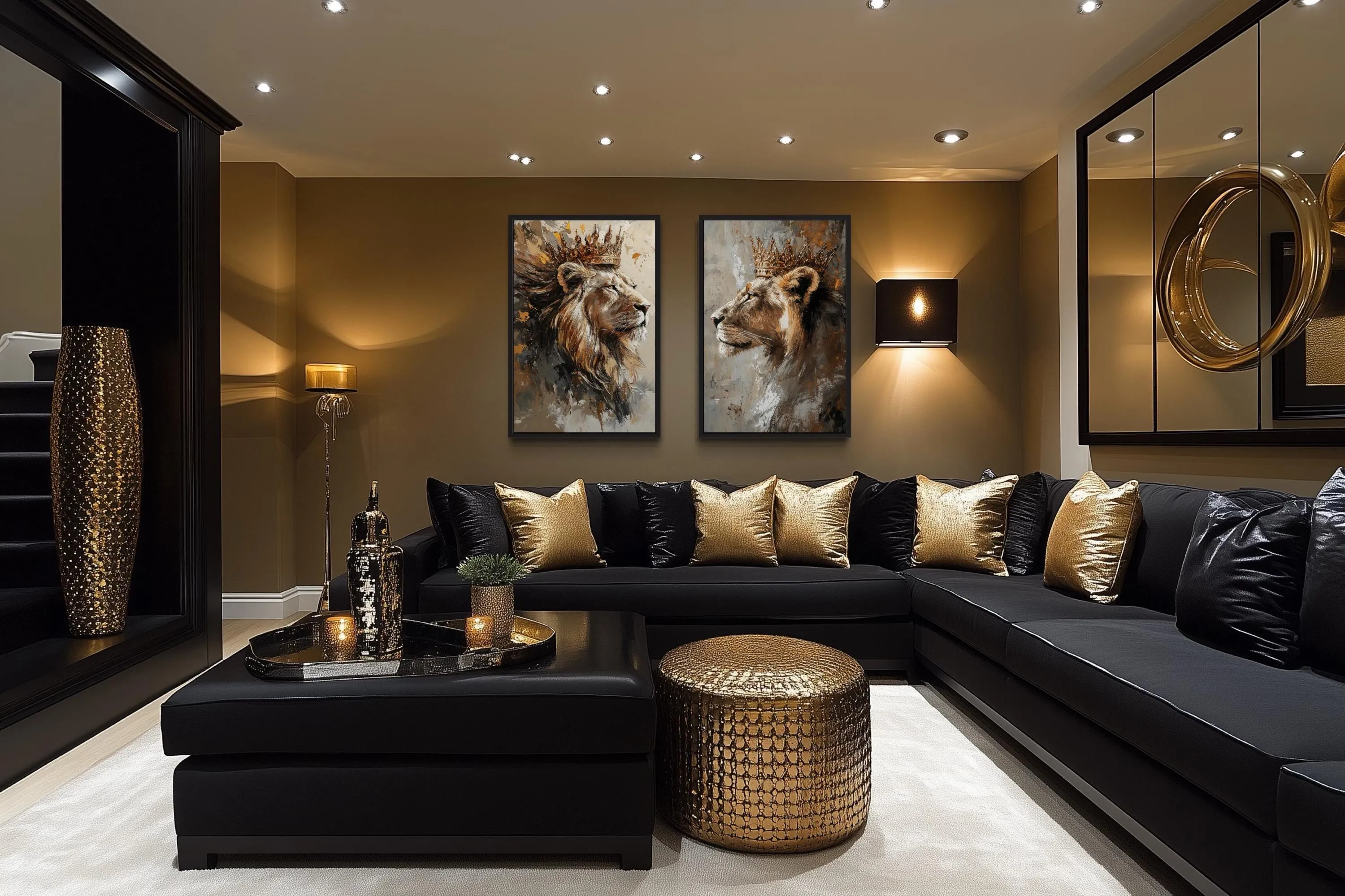 Set Of 2 Lion King And Lioness Queen Framed Canvas Wall Art