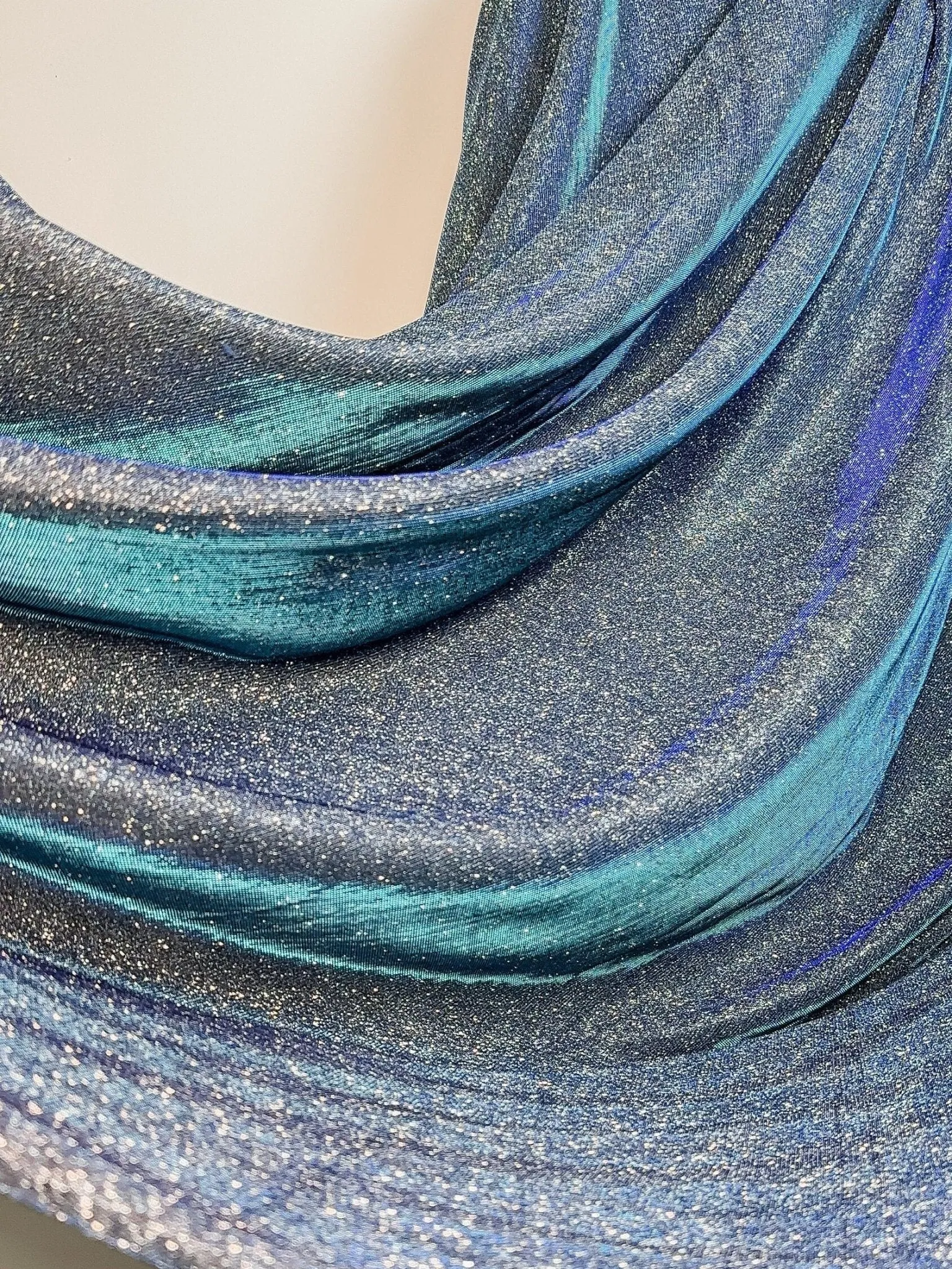 Slate Blue Foam Lurex Glitter Fabric by Yard, Fade Blue Sparkling Lurex for Shimmery Dress, Gown, Drapes Luxury Fabric, Premium Quality