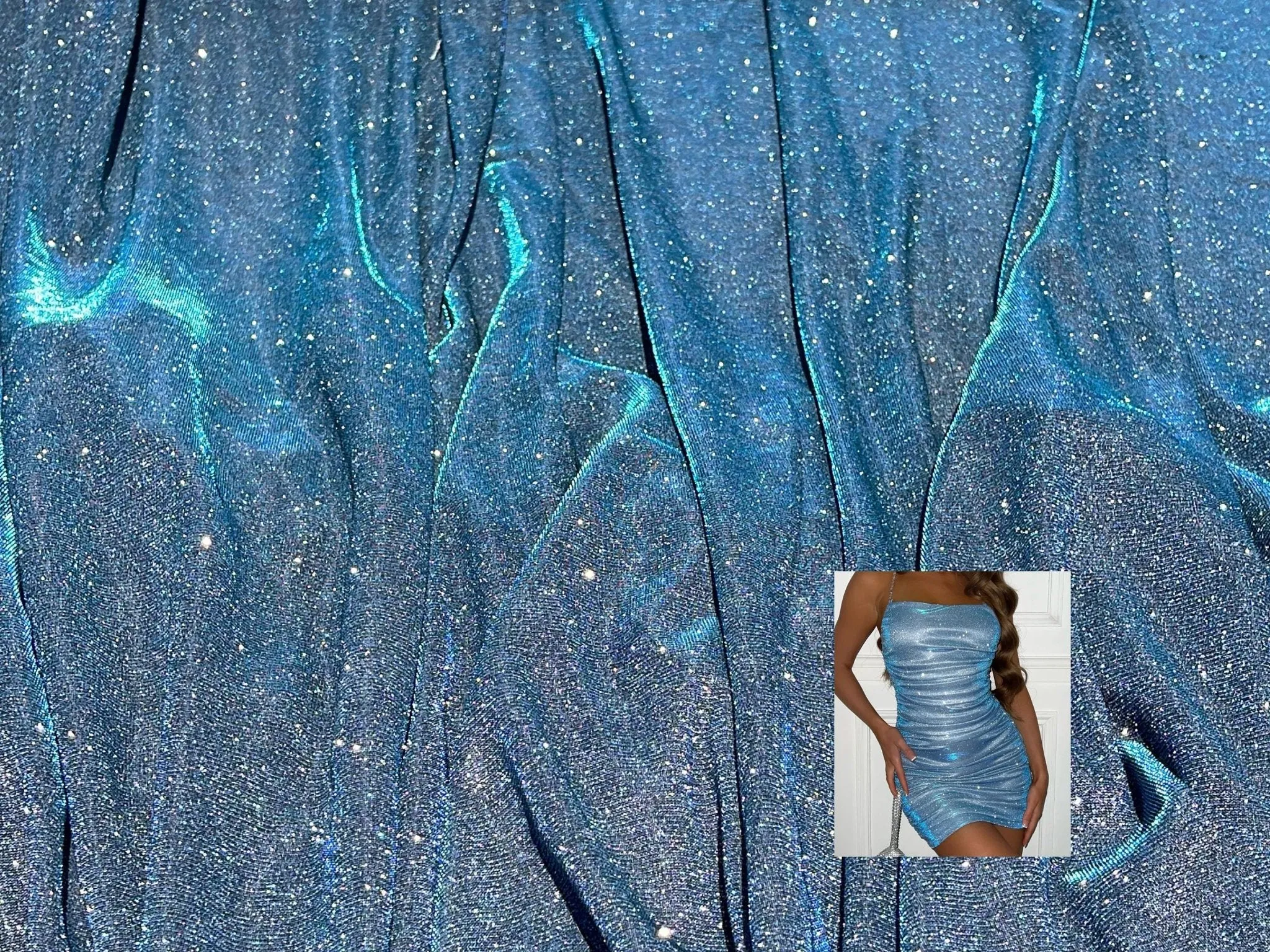 Slate Blue Foam Lurex Glitter Fabric by Yard, Fade Blue Sparkling Lurex for Shimmery Dress, Gown, Drapes Luxury Fabric, Premium Quality
