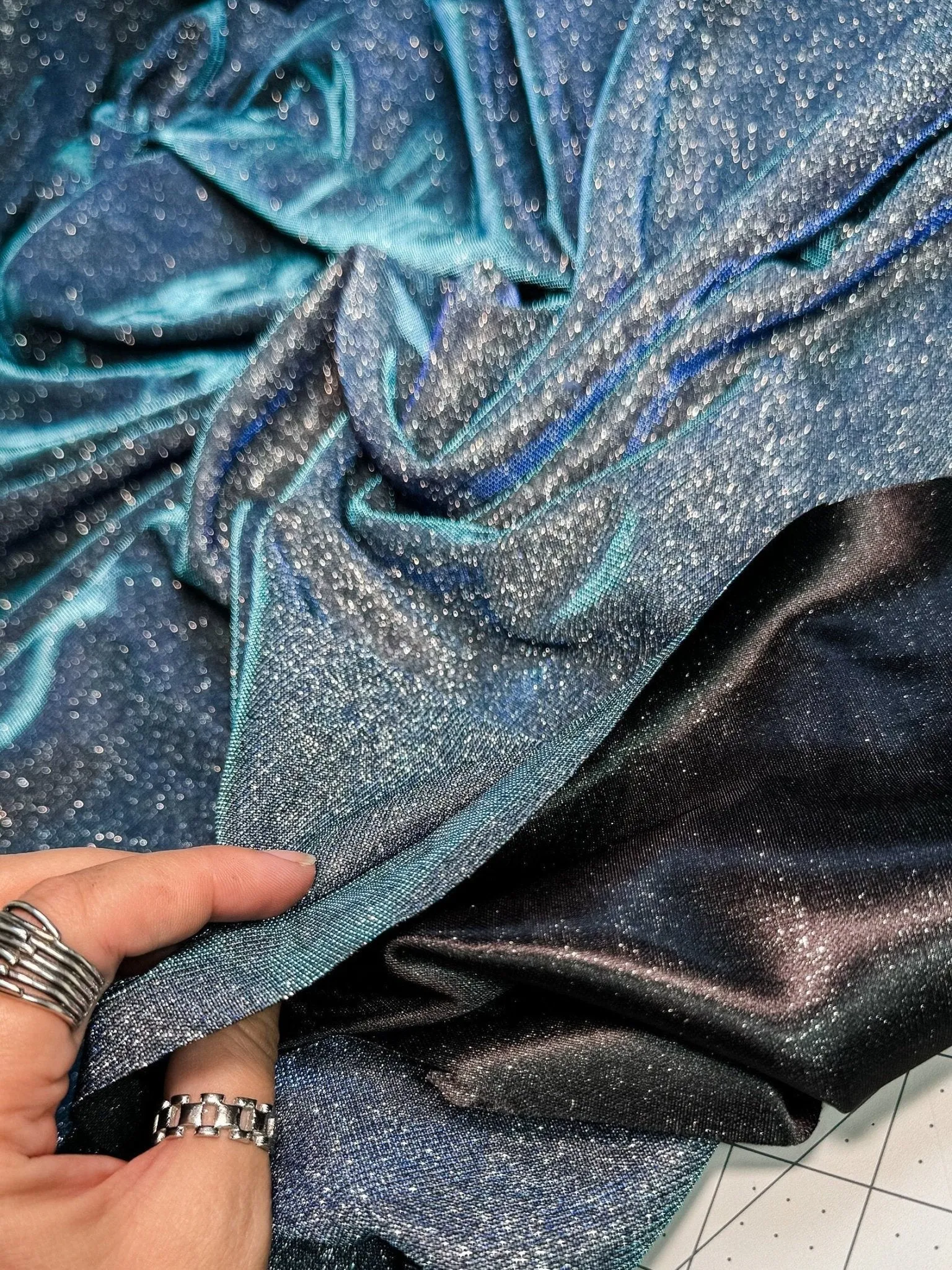 Slate Blue Foam Lurex Glitter Fabric by Yard, Fade Blue Sparkling Lurex for Shimmery Dress, Gown, Drapes Luxury Fabric, Premium Quality
