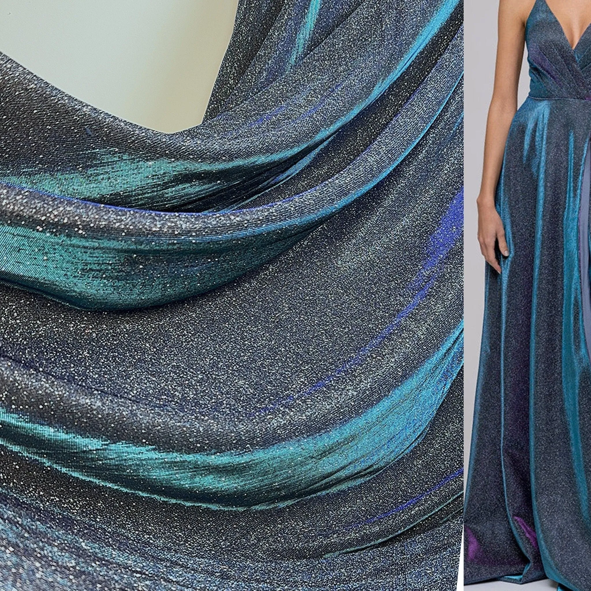 Slate Blue Foam Lurex Glitter Fabric by Yard, Fade Blue Sparkling Lurex for Shimmery Dress, Gown, Drapes Luxury Fabric, Premium Quality