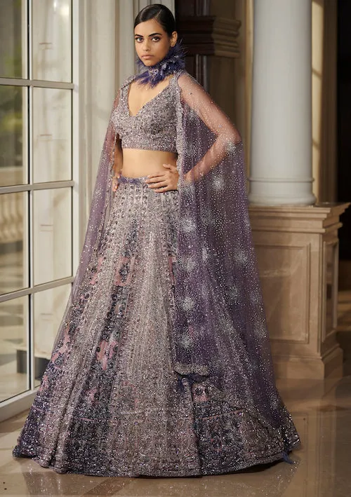 Soft Humor Berry Blue Bridal Lehenga Set
