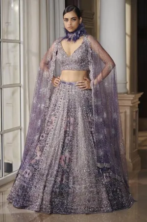 Soft Humor Berry Blue Bridal Lehenga Set