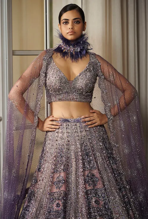 Soft Humor Berry Blue Bridal Lehenga Set