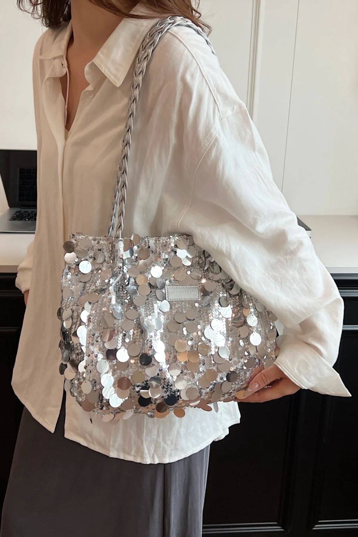 Starlit Shimmer Braided Shoulder Bag
