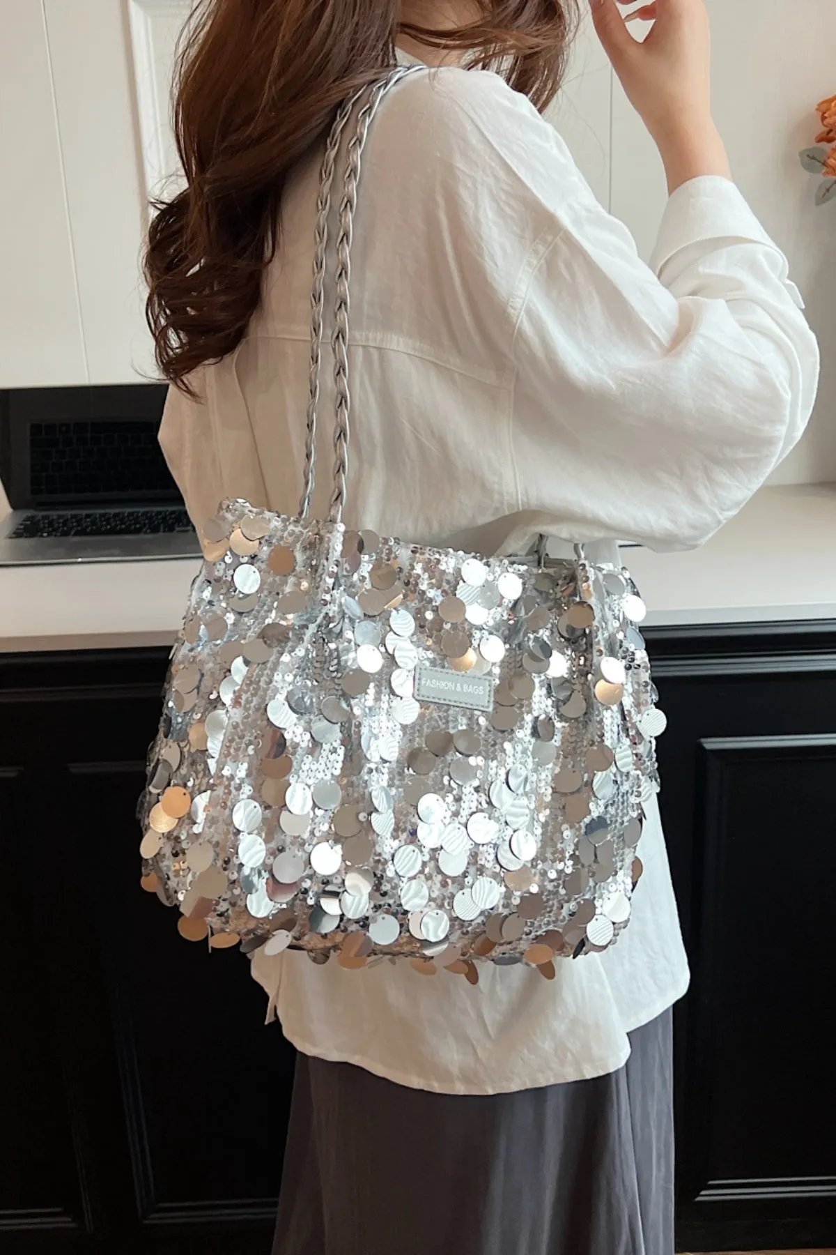 Starlit Shimmer Braided Shoulder Bag