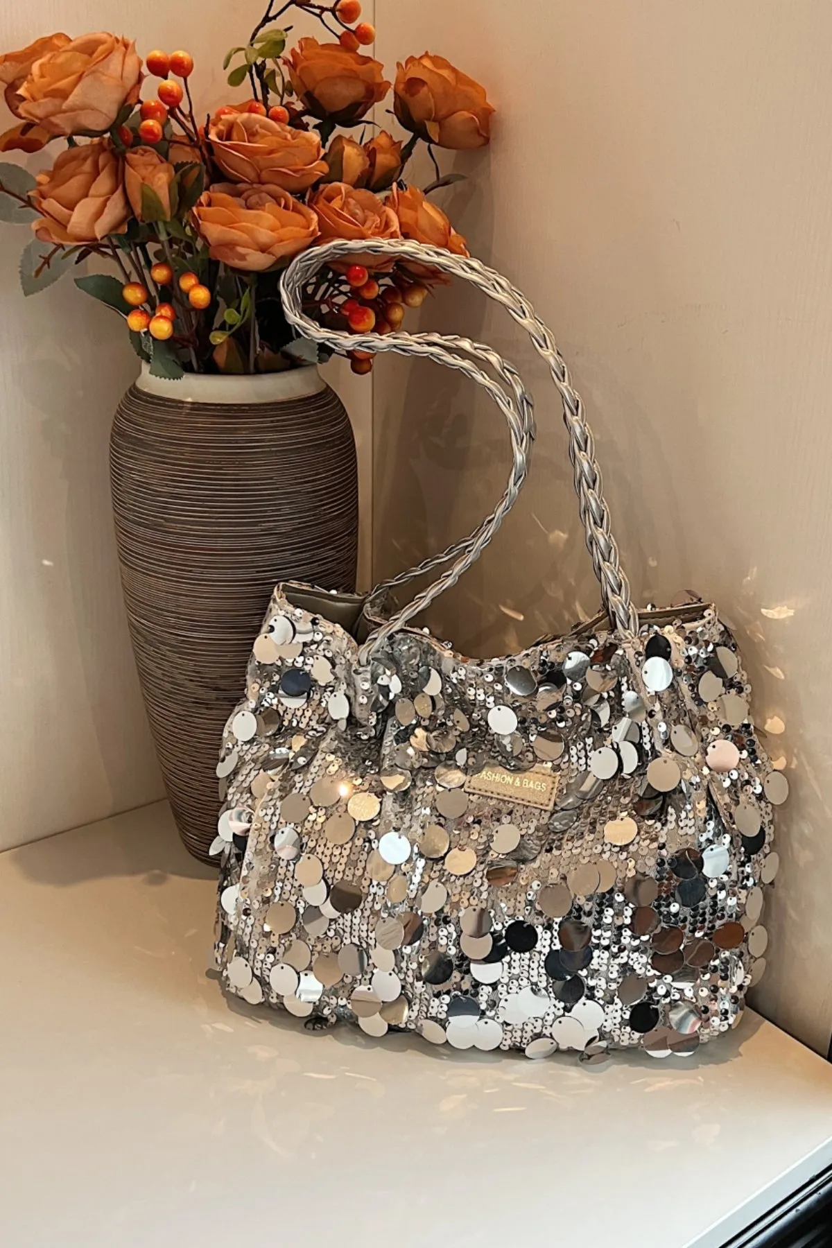 Starlit Shimmer Braided Shoulder Bag