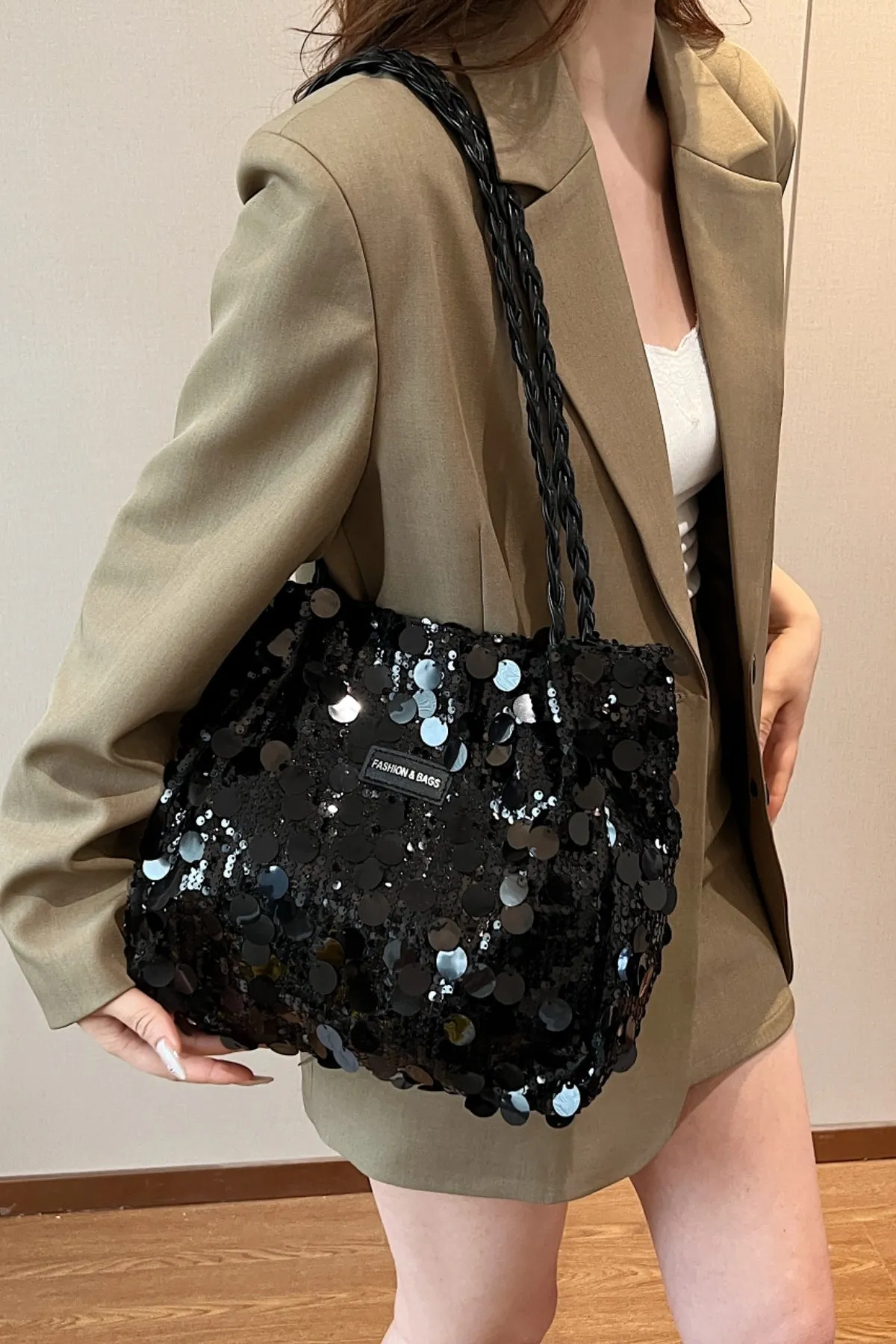 Starlit Shimmer Braided Shoulder Bag