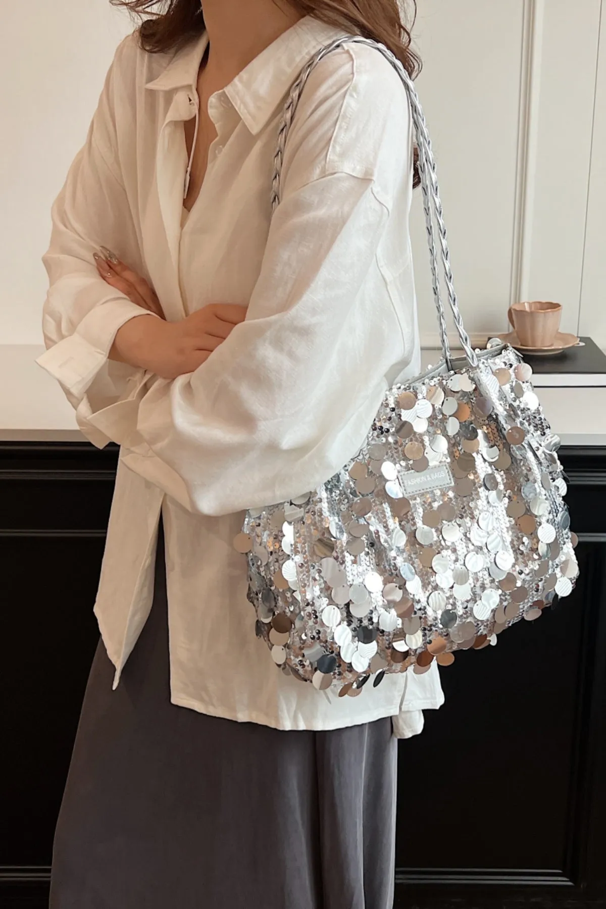 Starlit Shimmer Braided Shoulder Bag