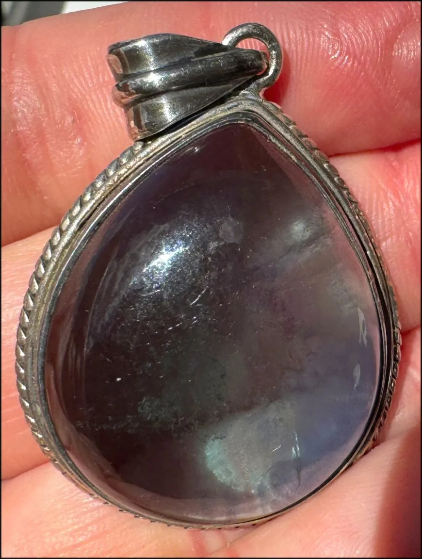 Sterling Silver and BI-COLORED GREEN BLUE APATITE Crystal Pendant - with Synergy 10  years