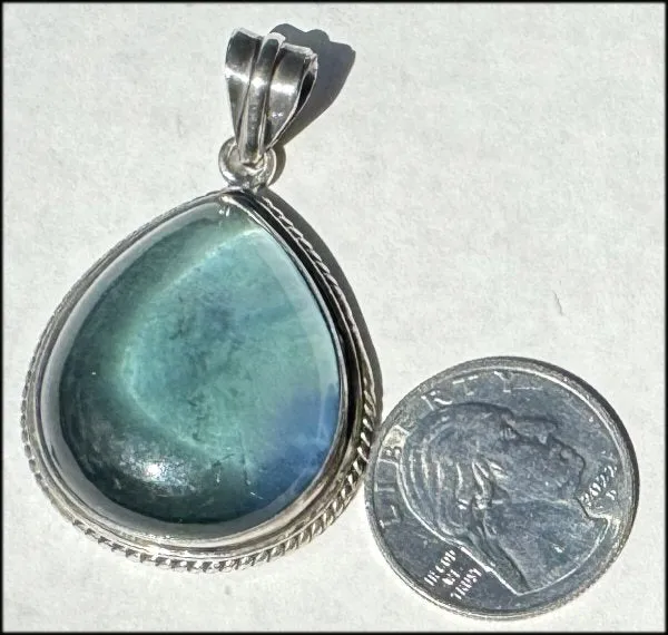 Sterling Silver and BI-COLORED GREEN BLUE APATITE Crystal Pendant - with Synergy 10  years