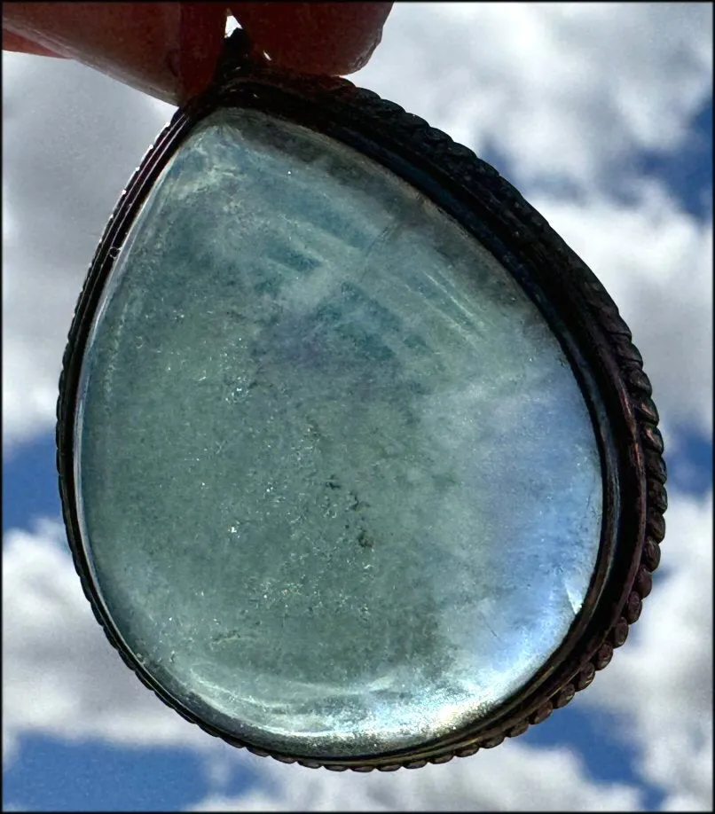 Sterling Silver and BI-COLORED GREEN BLUE APATITE Crystal Pendant - with Synergy 10  years