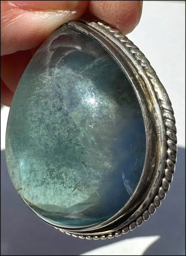 Sterling Silver and BI-COLORED GREEN BLUE APATITE Crystal Pendant - with Synergy 10  years