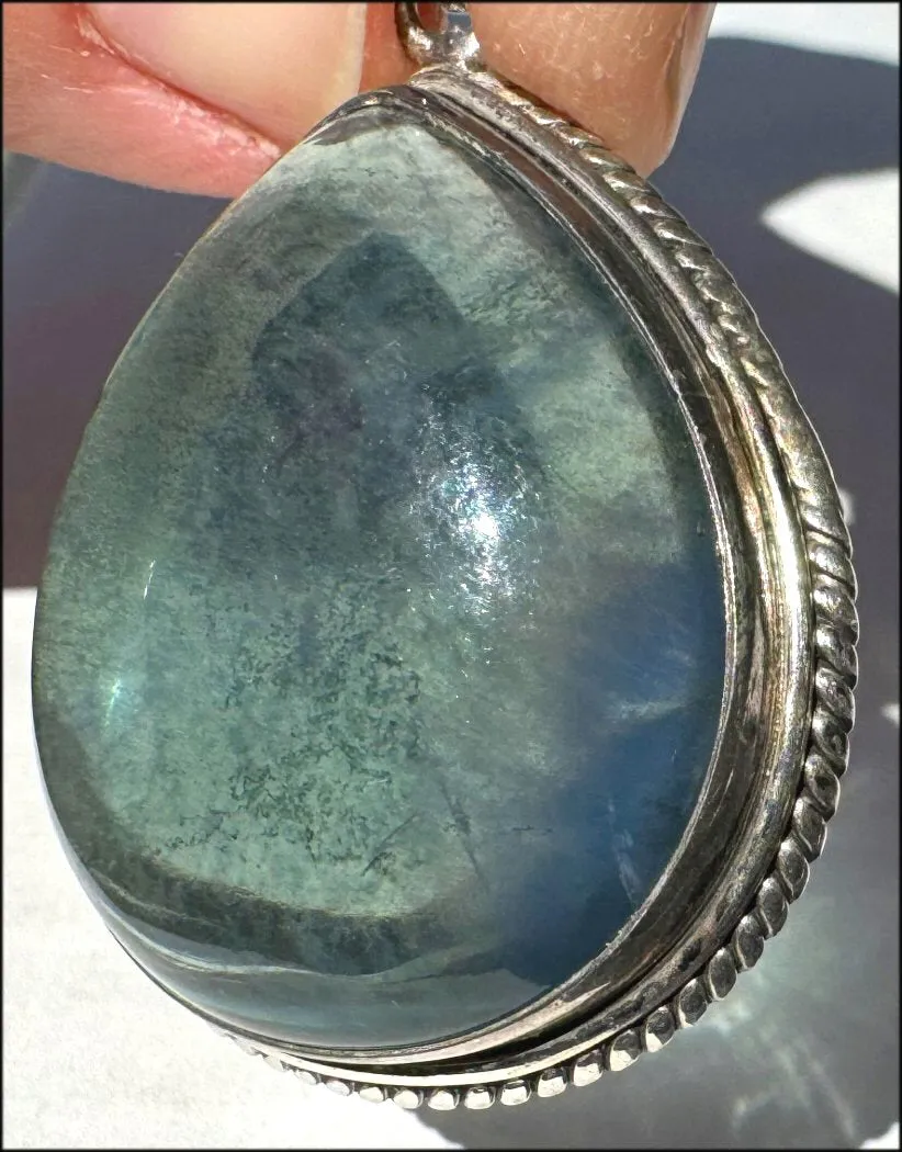 Sterling Silver and BI-COLORED GREEN BLUE APATITE Crystal Pendant - with Synergy 10  years